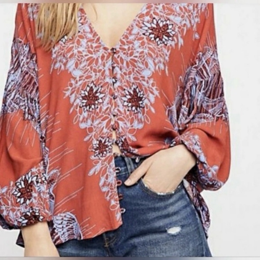 Free People Birds‎ of a Feather Boho Peasant Blouse Top Women’s Size Medium